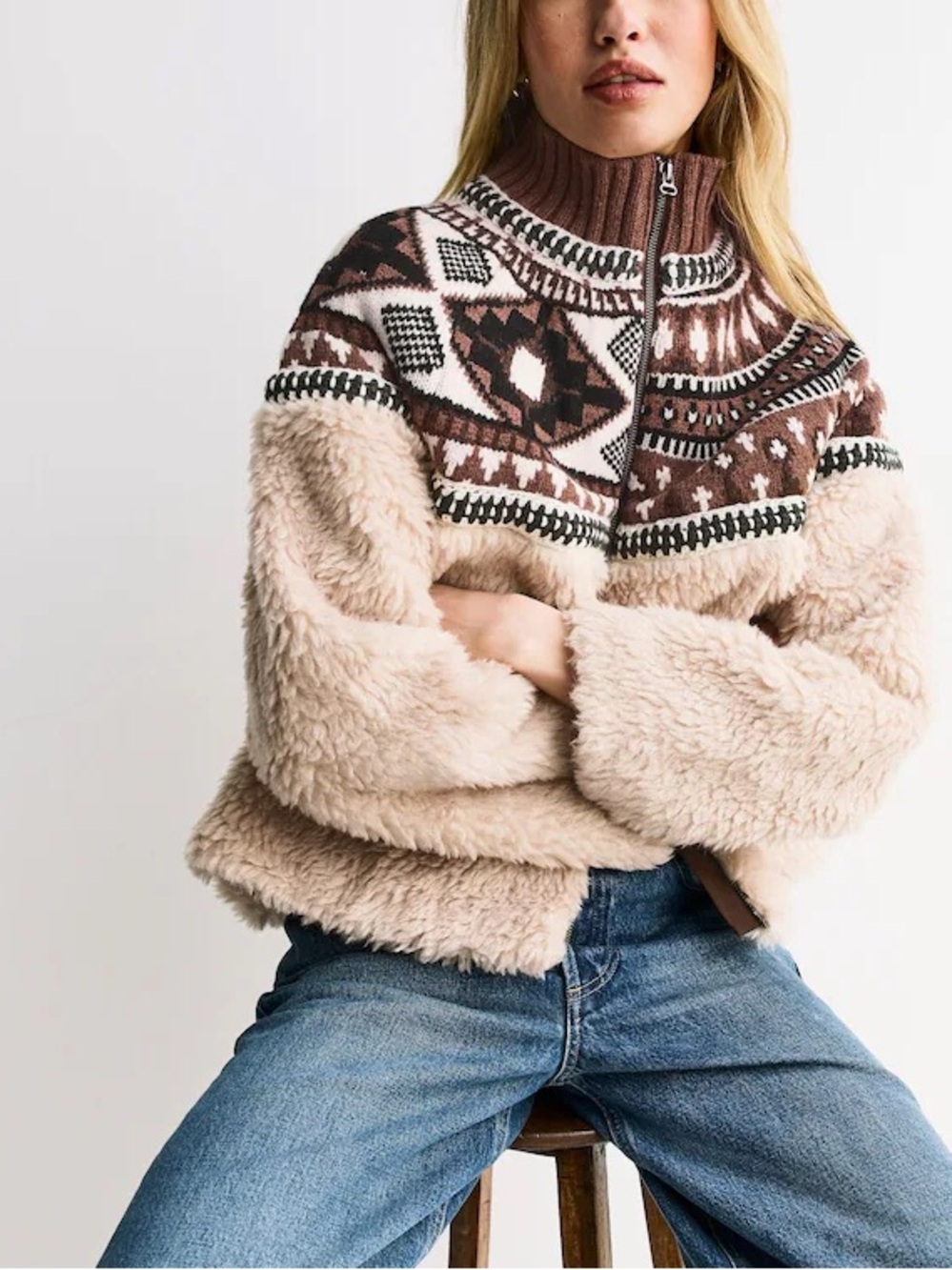 Sea New York • Linea Fairisle Knit Merino Wool Fleece Jacket